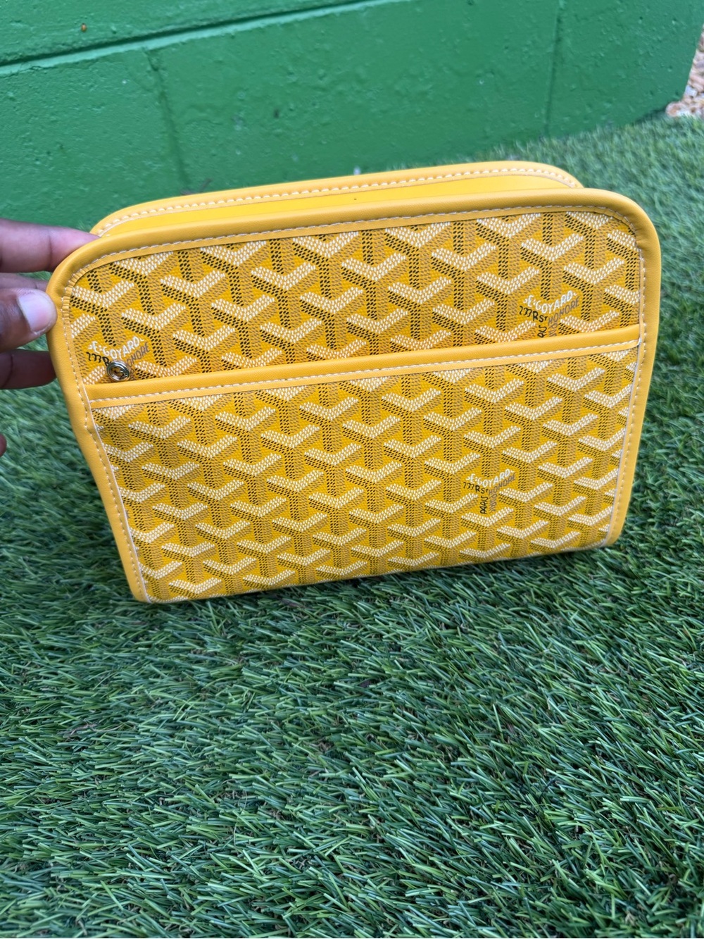 Goyard Yellow Chevron-Pattern Cosmetic Pouch